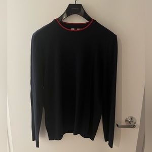 Topman Topshop Crew Neck Sweater Blue and Red Collar - Large - Slim Fit